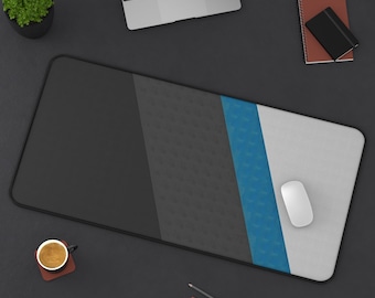 Abstract Gray & Blue Desk Mat: Modern Geometric Office Decor