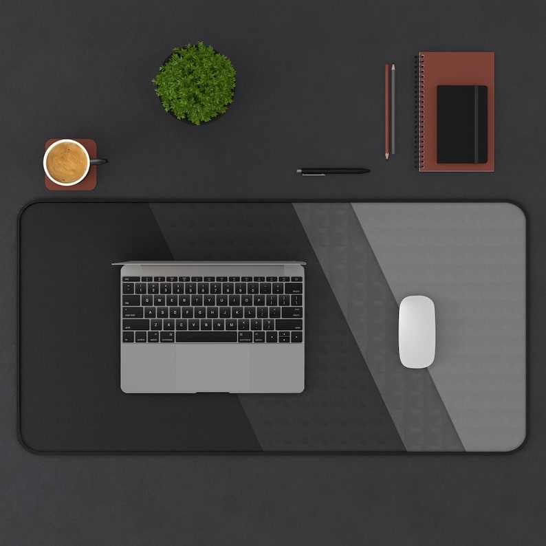 Monochrome Gray Abstract Desk Mat 15.5 x 31 inches