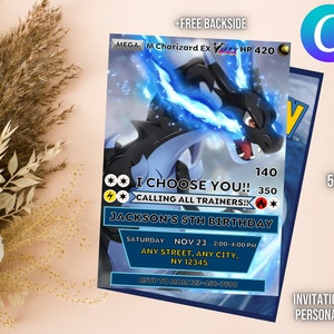 Invitation à une fête Pokémon modifiable et personnalisée | Faire-part d'anniversaire carte Pokémon | Faire-part d'anniversaire pour enfants