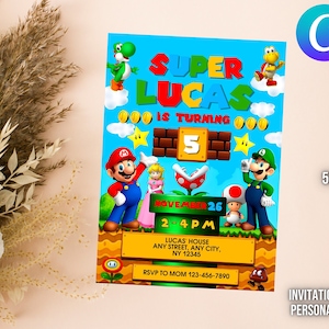 Super Mario Birthday Invitation | Mario Birthday Party Template | Personalized and Editable Digital Download