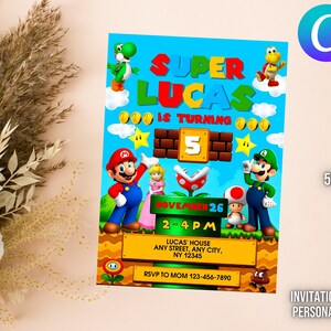 Convite de aniversário de Super Mario | Modelo de festa de aniversário do Mario | Download digital personalizado e editável