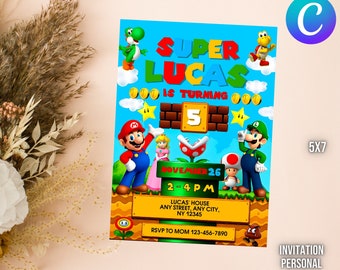 Super Mario Birthday Invitation | Mario Birthday Party Template | Personalized and Editable Digital Download