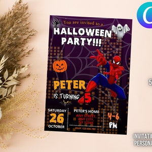 Personalized and Editable Spiderman theme Halloween Birthday Invitation | Halloween Party Template | Spiderman Digital Invite | Digital File