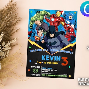 Personalized and Editable Superhero Birthday Invitation | Superhero Party template | Digital Download