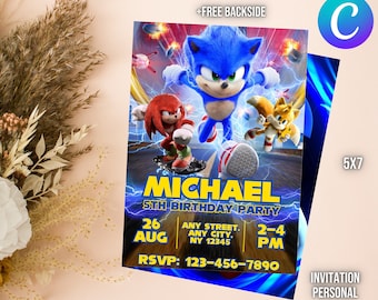 Sonic the Hedgehog Digital Birthday Invitation | Personalized and Editable Canva Template | Digital Invite