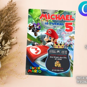Personalized and Editable Super Mario Kart theme Video Game Birthday Invitation | Mario Kart Party Template | Digital File