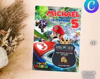 Personalized and Editable Super Mario Kart theme Video Game Birthday Invitation | Mario Kart Party Template | Digital File