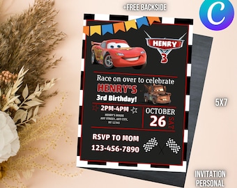 Invitación de Cars McQueen / Invitación digital editable y personalizada / Invitación de cumpleaños de Rayo McQueen