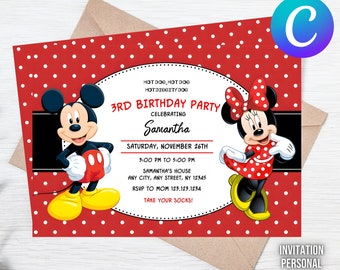 Personalized and Editable Minnie Mouse Invitation | Mickey Mouse Birthday Party Invite | Mickey and Minnie | Digital Oh-Toodles Template