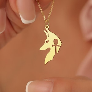 Anubis Necklace, Egyptian Jewelry, Gold Anubis Pendant, Ancient Egypt Necklace, Mythology Jewelry, Ankh Symbol Necklace, Egypt Gifts