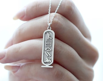 Collier prénom égyptien hiéroglyphique en cartouche en argent sterling 925 - Collier cartouche, Egypte ancienne, Bijoux Egypte - Cadeau personnalisé