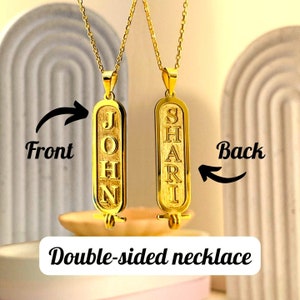 Custom Double - Sided Name Necklace, Double Sided Name Necklace for Couples, Name Necklace for Best Friends, Cartouche Bar Name Necklace