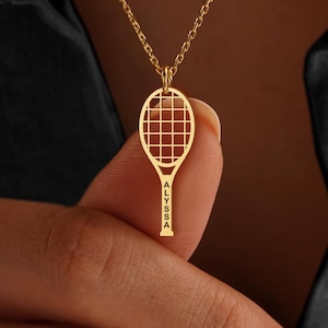 Tennis Racket Necklace, Personalized Tennis Pendant, Tennis Necklace, Tennis Lover Gift, Gold Sports Charm Necklace, Gift for Tennis Players