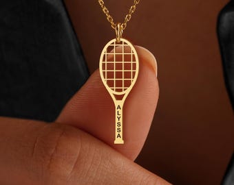 Tennis Racket Necklace, Personalized Tennis Pendant, Tennis Necklace, Tennis Lover Gift, Gold Sports Charm Necklace, Gift for Tennis Players