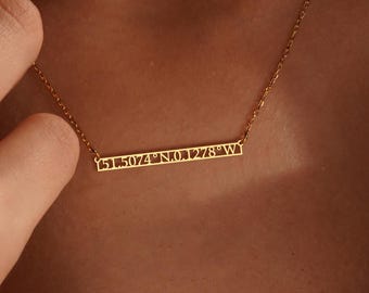 Personalized Coordinate Necklace, Engraved Location Pendant, GPS Coordinates Gift, Long Distance Relationship Necklace, Anniversary Gift