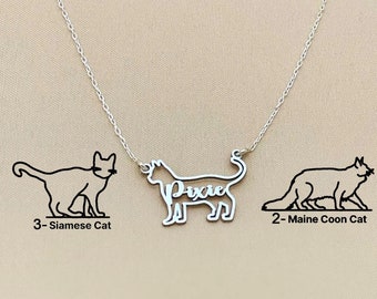 Cat Necklace, Cat Necklace with Name, Custom Cat Name Necklace,Cat Breeds Jewelry, Cat Memorial Gift, Cat Mom Gitfs, Cat Loss Gift