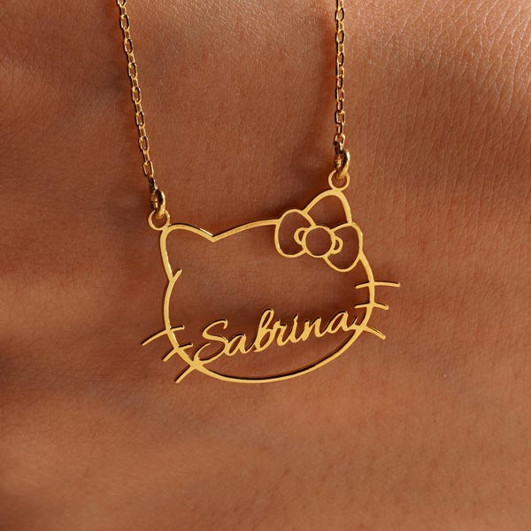 Pulsera de gatito, collar con nombre de gatito, collar con nombre de gatito, pulsera de gatito en plata de ley, joyería de gatito, regalos para niños