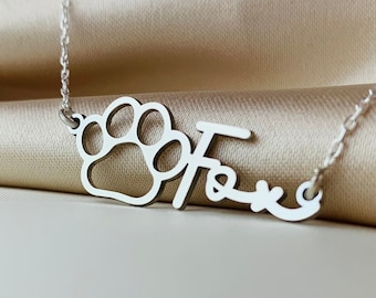 Paw Name Necklace, Pet Personalized Gift,  Dog Name Necklace, 925 Sterling Silver Paw Necklace With Name , Pet Memorial Necklace