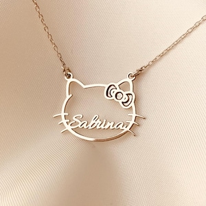 Kitty Name Necklace, Cute Kitty Necklace, Cute Kitty Cat Name Pendant, Kitty Gold Necklace, Kitty Jewelry,Kitty Pendant,Kitty Gifts For Kids