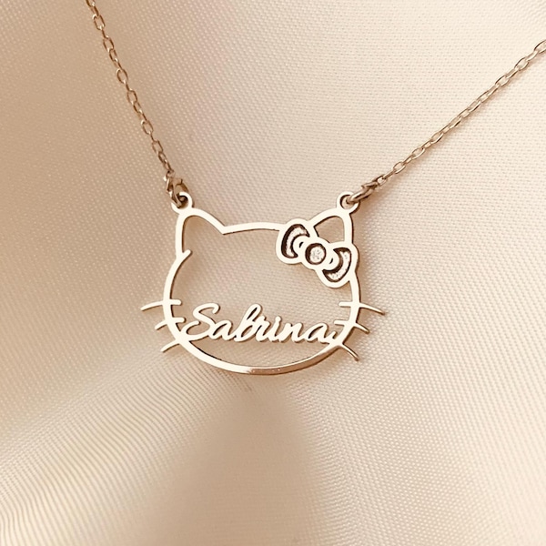 Kitty naam ketting, schattige kitty ketting, schattige Kitty kat naam hanger, Kitty gouden ketting, Kitty sieraden, Kitty hanger, Kitty cadeaus voor kinderen