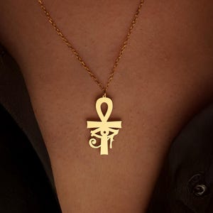 Egyptian Ankh Necklace with Eye of Ra • Egyptian Symbol Necklace • Ankh Necklace for Woman • Ankh Cross Necklace • Spiritual Gift