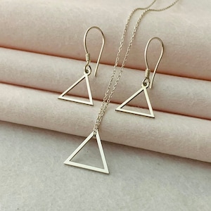 Triangle Necklace and Earrings Jewelry Set, Triangle Earrings and Necklace, Dangle Earrings and Necklace Set, Minimalist Dangle Triangle Set