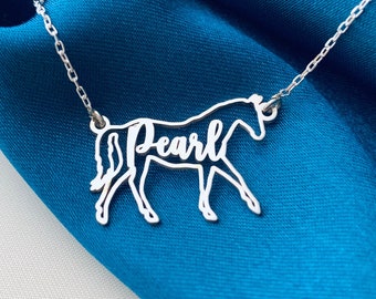 Horse Necklace, Horse Necklace for Woman, Personalized Horse Name Necklace, Custom Horse Necklace, Horse Memorial Gift, Horse Riding Gift