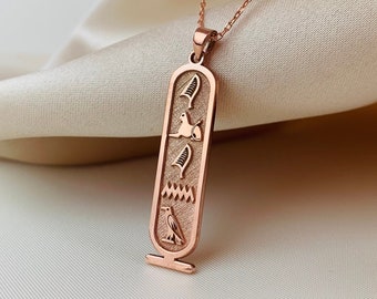 Collier prénom égyptien hiéroglyphique en argent sterling 925 - Collier personnalisé - Bijoux prénom personnalisés - Cadeau personnalisé