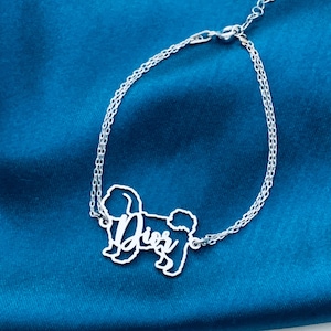 Dog bracelet, dog bracelets for women, dog bracelet with name, Pet bracelet, Dog memorial gift, 925 sterling silver custom dog bracelet