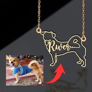 Custom Dog Silhouette Name Necklace, Personalized Dog Photo Pendant, Unique Handcrafted Pet Memorial Jewelry, Bespoke Dog Portrait Necklace