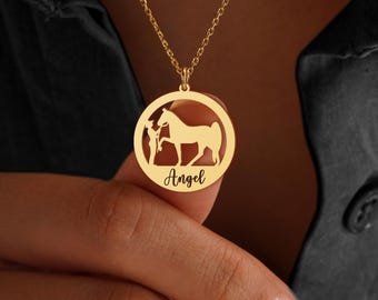 Custom Horse Necklace, Equestrian Jewelry, Horse Name Necklace, Animal Lover Gift, Gold Horse Charm, Horse Memorial Gift, Horse Mom Gifts
