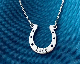 Horseshoe Necklace with Name, Horse Necklace Women, Horseshoe Engraved Name Necklace, Good Luck Charm, Lucky Charm Horseshoe Necklace