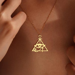 Eye Of Horus Necklace, Ankh Necklace, Egyptian Ankh Necklace, Eye of Ra Pendant, Egyptian Pyramid Necklace, Egypt Necklace, Protection Charm