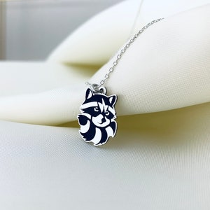 Sterling Silver Raccoon Necklace, Raccoon Charm Necklace, Engraved Raccoon Necklace, Animal Jewelry, Dainty Necklace, Gift for Her