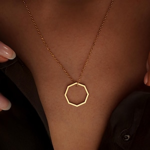 Octagon Necklace • Geometric Pendant Jewelry • Minimalist Dainty Necklace for Modern Everyday Style