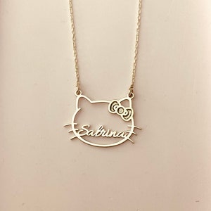 Cute Kitty Necklace, Kawaii Kitty Necklace, Cute Kitty Cat Name Necklace, Kitty Necklace in Sterling Silver, Kitty Jewelry, Gifts For Kids