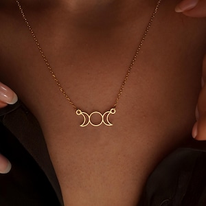 Sterling Silver Triple Moon Goddess Necklace - Wiccan Pagan Jewelry