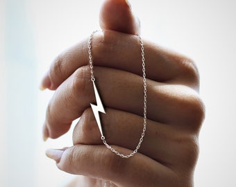 Lightning Bolt Necklace, Thunderbolt Charm, Tiny Sideways Necklace, Birthday Gift For Mom