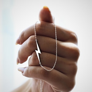 Lightning Bolt Necklace, 925 Silver Lightning Bolt Charm, Gold