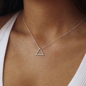 Triangle Necklace, 925 Sterling Silver Triangle Necklace, 14K Gold Triangle Necklace, Minimalist Triangle Necklace, Geometric Pendant