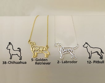 Custom Dog Necklace with Name - Dog Silhouette Necklace - Dog Breed Necklace - Personalized Pet Necklace - Gift - Animal Pet Memorial Gift