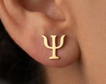 Psychology Symbol Earring, Psi Pendant, Minimalist Psychologist Gift, Therapist Jewelry, Mental Health Gift, Student Graduation Gift