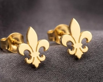 Fleur De Lis Ohrstecker, Zierliche Französische Lilie Schmuck, Minimalistische New Orleans Symbol, Elegante Königliche Wappen Ohrstecker, Geschenk für Sie