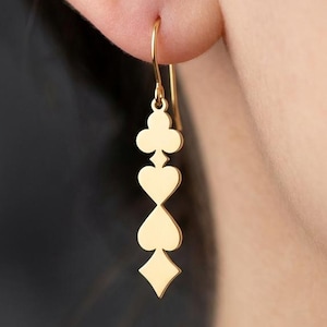 Card Suit Dangle Earrings, Minimalist Playing Cards Jewelry, Poker Night Gift for Her, Heart Spade Club Diamond Earrings, Las Vegas Gift