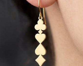 Card Suit Dangle Earrings, Minimalist Playing Cards Jewelry, Poker Night Gift for Her, Heart Spade Club Diamond Earrings, Las Vegas Gift