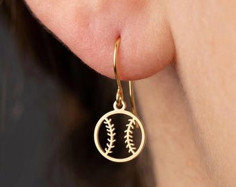 Baseball Dangle Earrings, Minimalist Softball Drop, Sports Jewelry, Gift for Baseball Mom, Athletic Gift for Her, Game Day Earrings