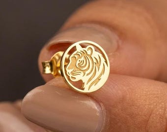 Clous d'oreilles tigre, bijoux minimalistes pour grand félin, boucle d'oreille animal sauvage, cadeau tigre féroce, bijoux safari, cadeau tigre du zodiaque pour elle