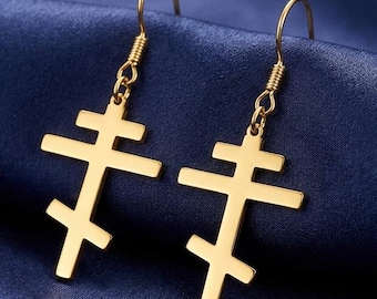 Russisch kyrillische Kreuzohrringe, minimalistischer russischer Kreuztropfen, christlicher Glaube Schmuck, religiöses Geschenk für sie, einfache Kreuzohrringe