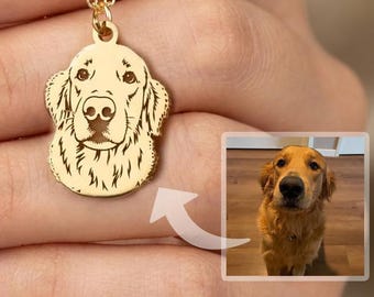 Personalisierte Haustierporträt-Halskette, gravierter Hundefoto-Schmuck, Sterlingsilber, Gold- und Roségold-Ausführung
