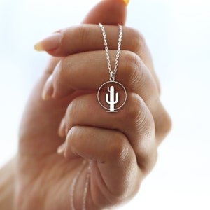 Gold Cactus Necklace, Silver Cactus Charm Necklace, Desert Jewelry, Desert Vibes Cactus Necklace, Minimalist Design Necklace, Gift for Her image 2